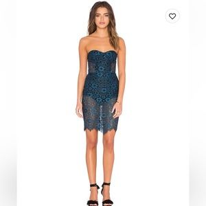 For Love & Lemons Sophia Bustier Dress in blue and black NWT